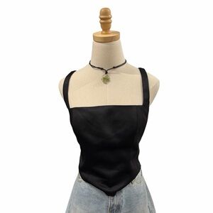 Reformation Black Satin Square-Neck Camisole